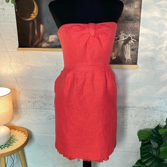 J Crew strapless Pink linen dress size 6 - Picture 1 of 10